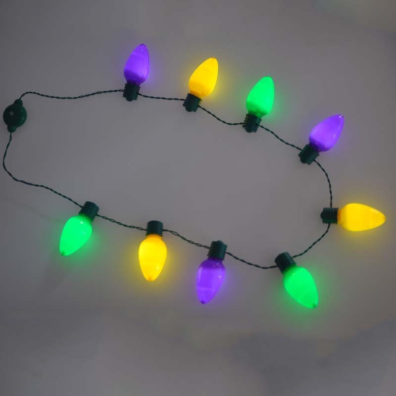 Mardi Gras Beads Bulk Purple Green Gold Beaded LED light up Necklace