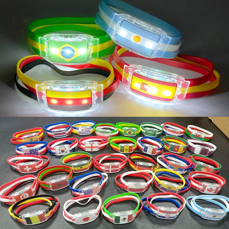 Wollet Wholesale Qatar Football Adjustable Glowing Fans Support Props Silicone LED Flag Bracelet