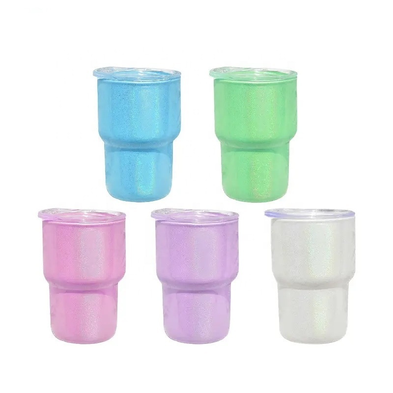 Holographic 3oz Gradient Sublimation Shot Glass Cups Shimmer Glitter Wine Tumbler Ombre Jelly Beverage Iced Drinking Beer Cup