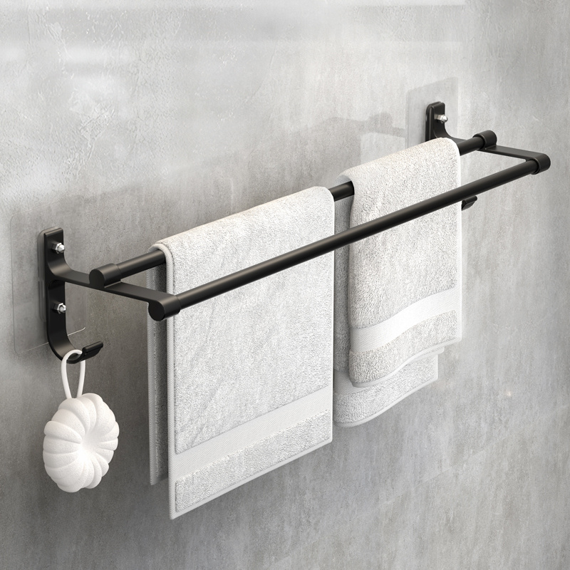 Towel rack no punch bathroom towel bar double rod space aluminum suction cup wall hanging toilet bathroom shelf