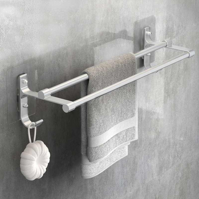 Towel rack no punch bathroom towel bar double rod space aluminum suction cup wall hanging toilet bathroom shelf