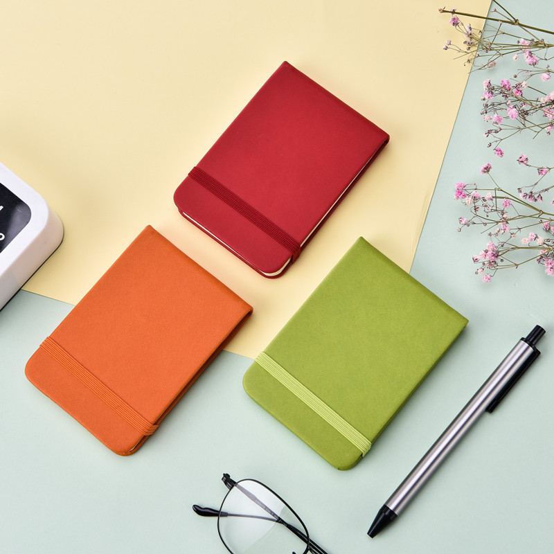 Wholesale  PU Leather Pocket Notebook Hardcover Perforation Paper Notepad with elastic band