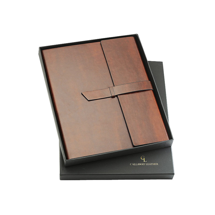 Hot Selling business gift luxury pu leather stand-up A4 Conference Portfolio with magnets