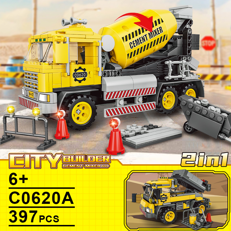 WOMA TOY C0620 RTS Assembly Building Block Brick Toy Set 2 in 1 Cement Mixed Constructor Toy Car