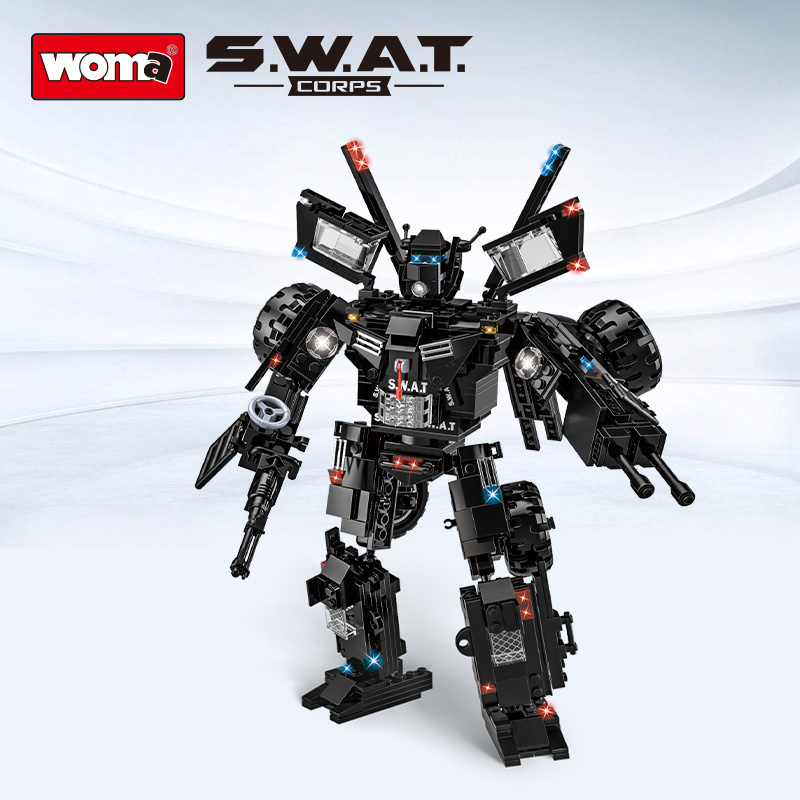 WOMA TOYS Wholesale New Trending SWAT Vehicle Car Robot Assemble Small Bricks Building Blocks Deformed Robots Set