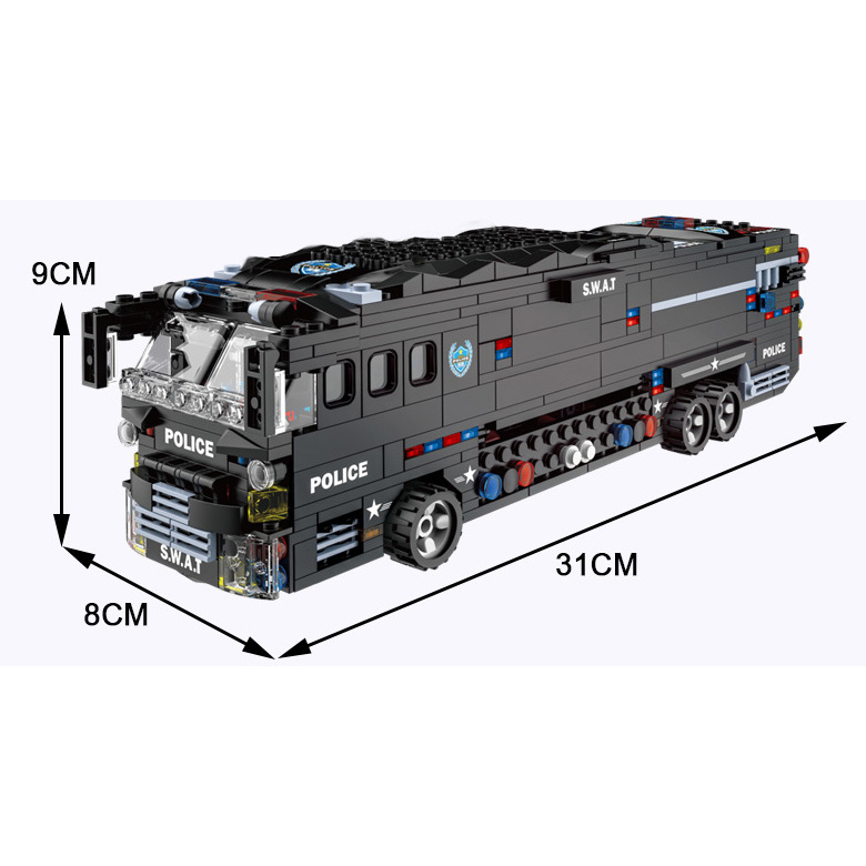 WOMA TOYS Own Brand Student Bricks SWAT Mobile combat bus police car army model building block set for kids large set Zabawka