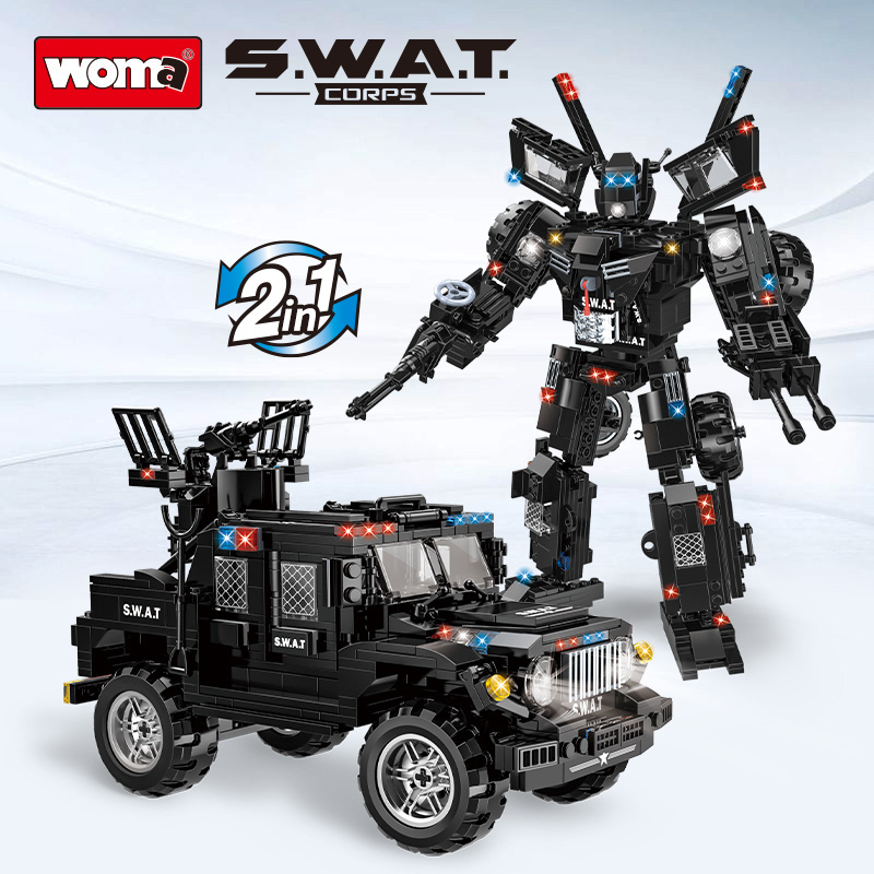 WOMA TOYS Wholesale New Trending SWAT Vehicle Car Robot Assemble Small Bricks Building Blocks Deformed Robots Set