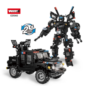 WOMA TOYS Wholesale New Trending SWAT Vehicle Car Robot Assemble Small Bricks Building Blocks Deformed Robots Set