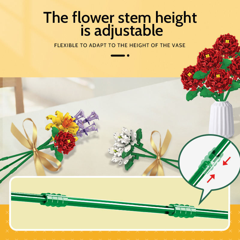 WOMA TOYS 12 in 1 bricks flower bouquet kids construction set diy mini block flower bricks building block sets girl brick toys