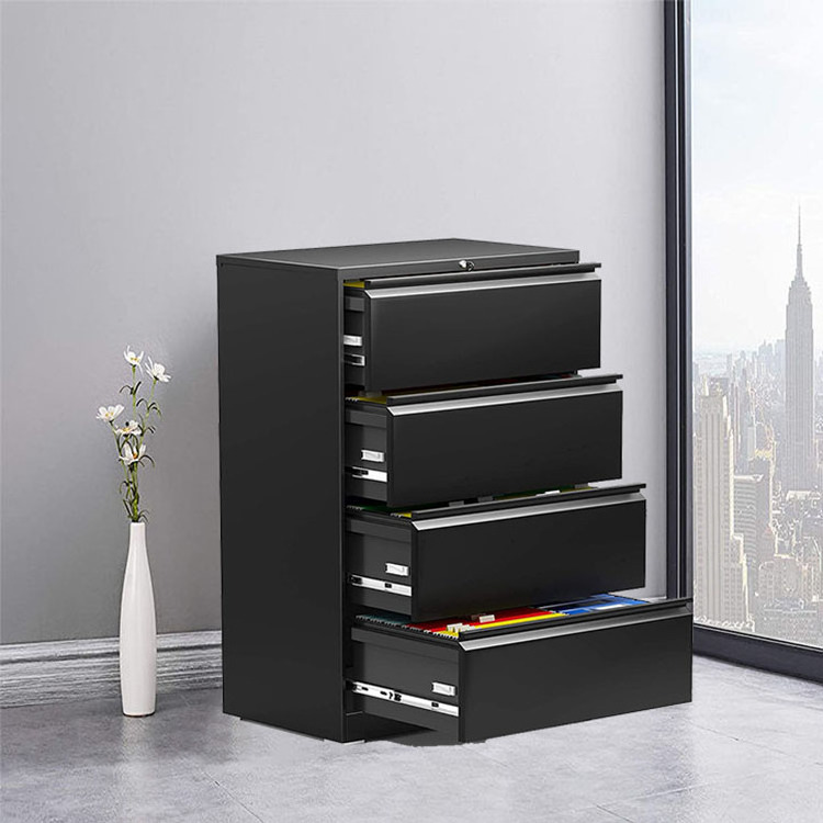 Two Door Mobile Pedestal Electrical Filing 300mm Iron Lock Black T File Cabinet With Locking Bar