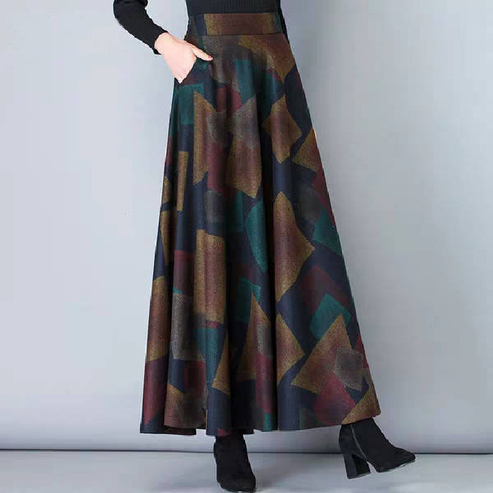 New winter large size women's wool tartan plaid half skirt a word skirt swing long skirt