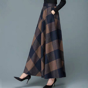 New winter large size women's wool tartan plaid half skirt a word skirt swing long skirt