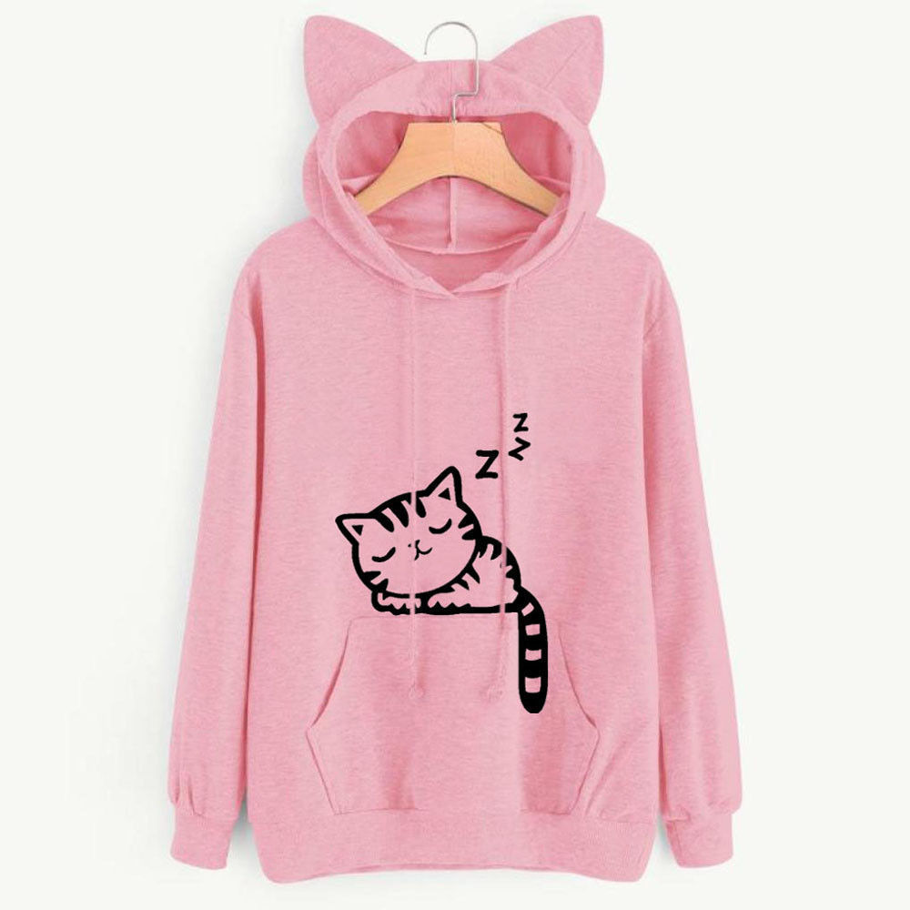 New ladies cat ears pullover long-sleeved hooded sweatshirt casual tops