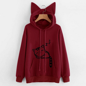 New ladies cat ears pullover long-sleeved hooded sweatshirt casual tops