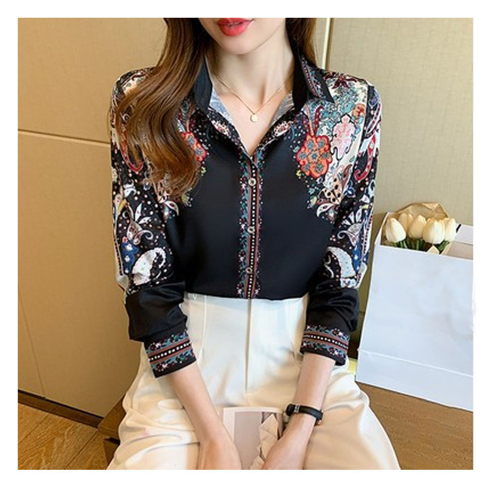 Sleeve Button Pullovers Shirt 2023 Summer Casual Women's Clothes Floral Print Elegant V-Neck Chiffon Blouses Fashion Short