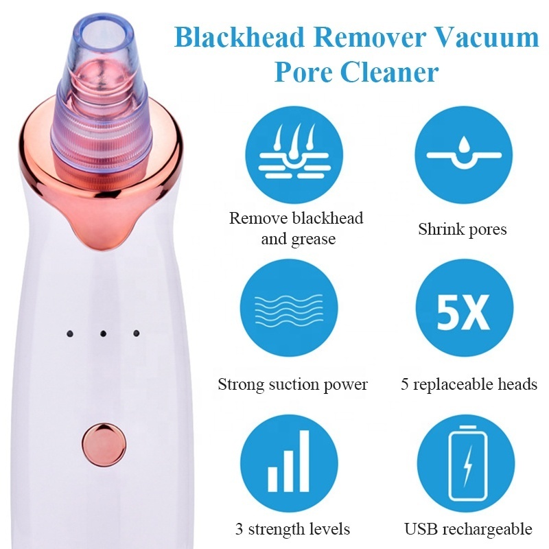 Portable 5 Head Pore Cleanser Vacuum Electric Suction Blackhead Extractor Black Head Removal Blackhead Tool