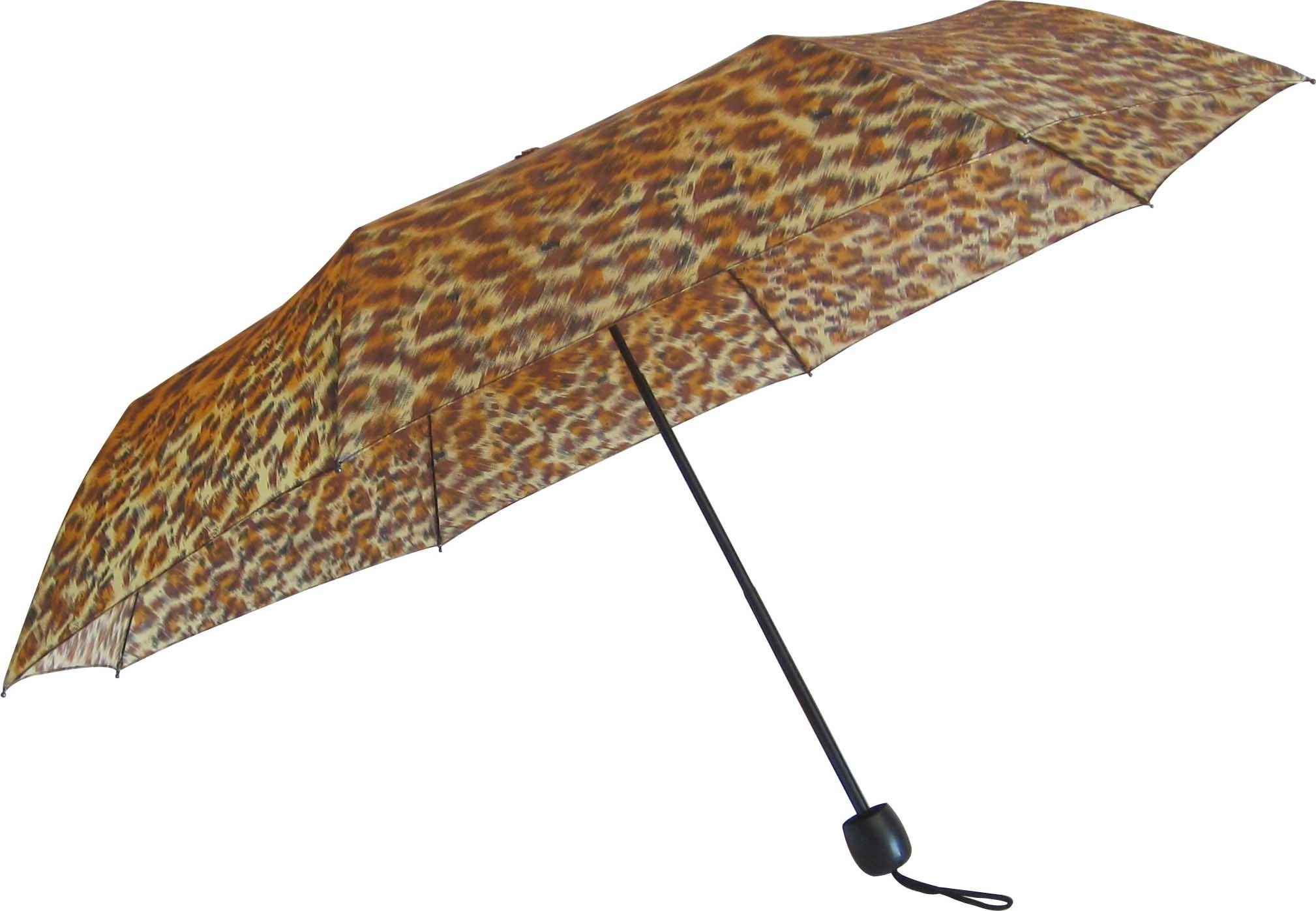 Fashion 21 inch 3 Fold Foldable 8K Full Color Leopard Printed  Umbrella with Plastic Handle for Lady