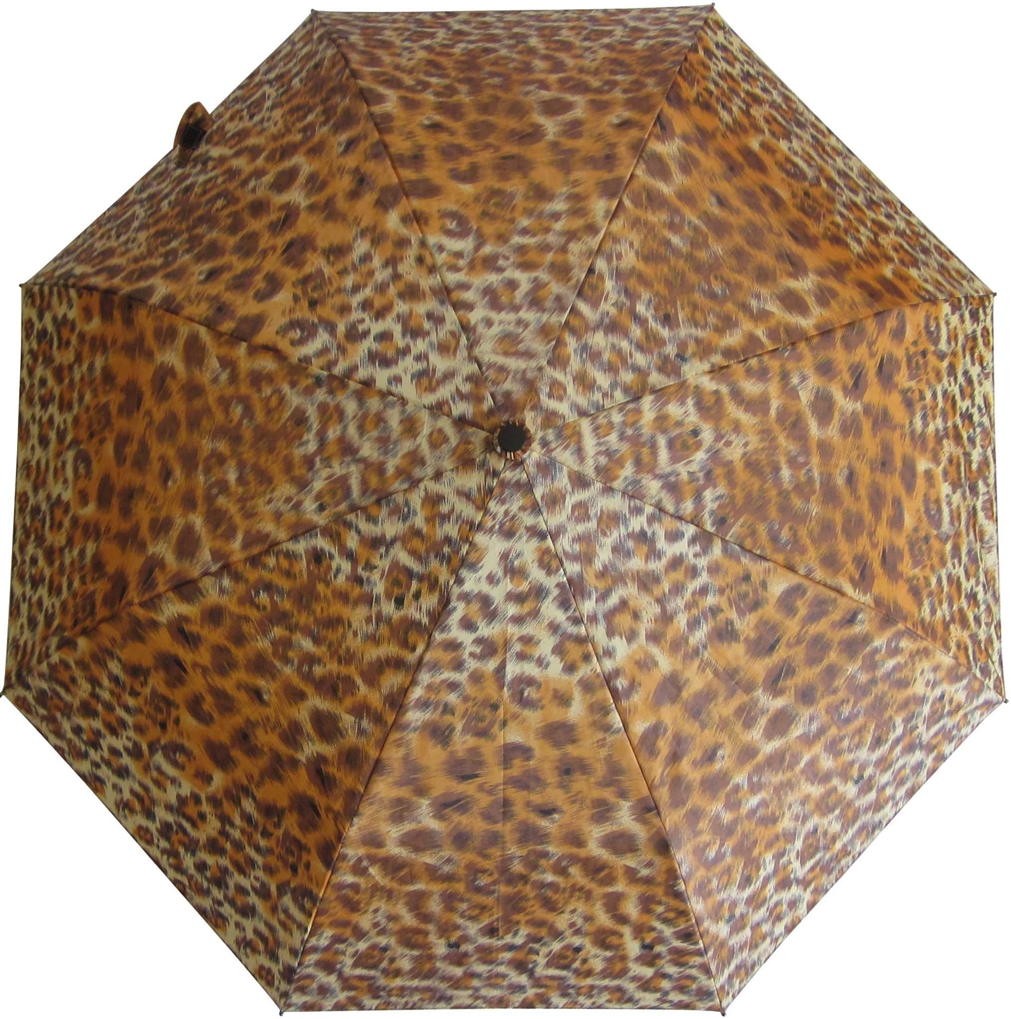 Fashion 21 inch 3 Fold Foldable 8K Full Color Leopard Printed  Umbrella with Plastic Handle for Lady