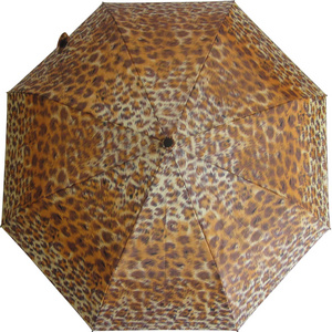 Fashion 21 inch 3 Fold Foldable 8K Full Color Leopard Printed  Umbrella with Plastic Handle for Lady