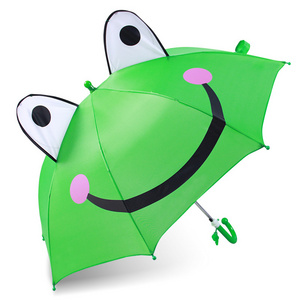 2020 New Cute Green Small Animal Frog Shaped Straight Novelty Children Umbrella with Custom Logo