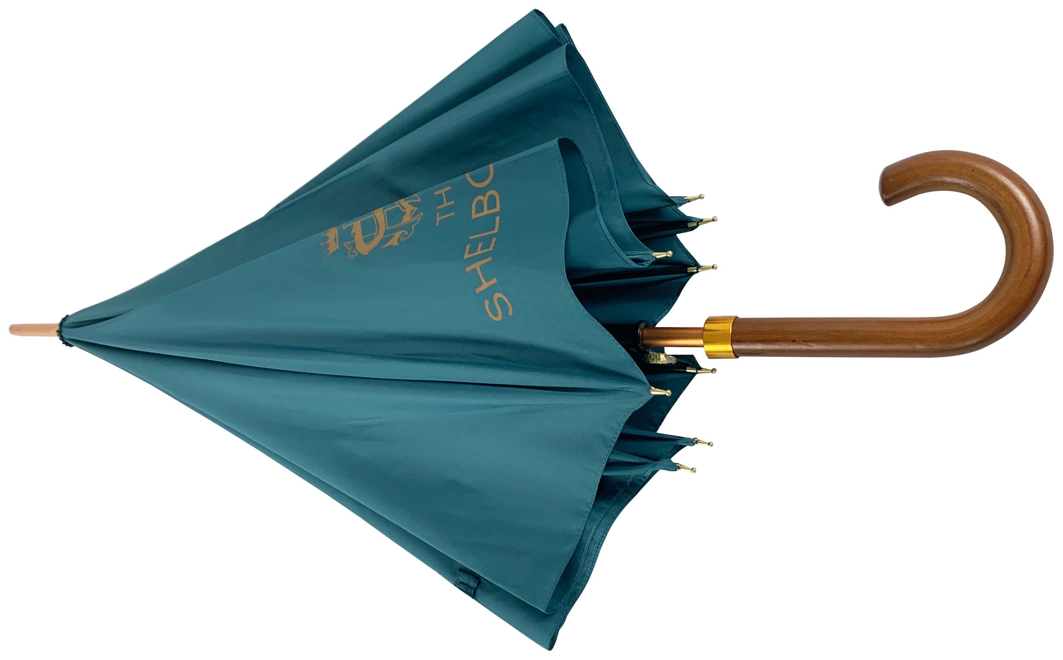 25 inch premium auto open wooden handle turquoise gold umbrella umbrella with custom logo print