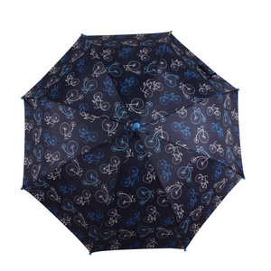 Factory Supplier Cheaper 19"*8k Screen Printing Bicycle Pattern Straight Manual Open Windproof Umbrella for Kid