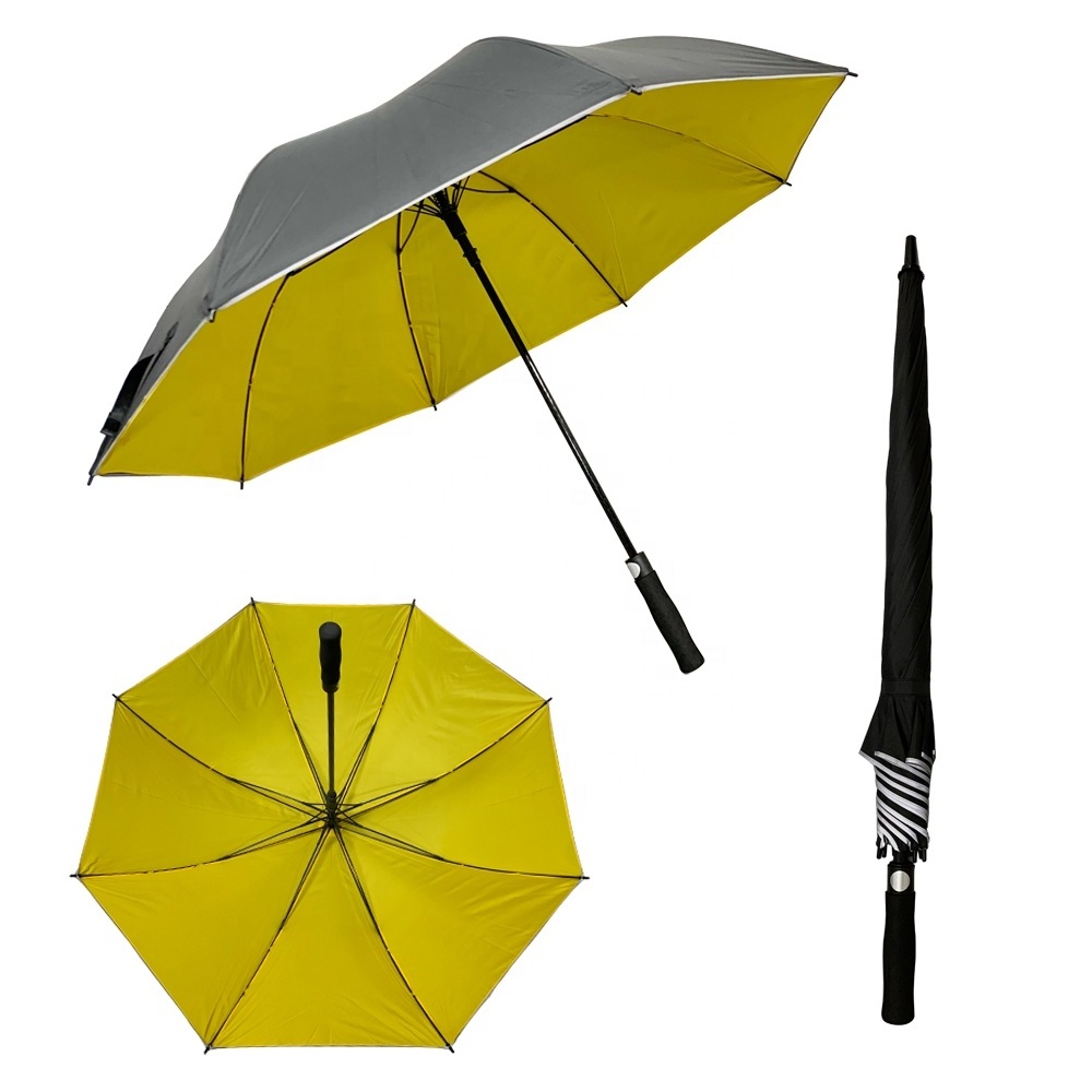 High Quality 68 Inch Extra Large Customized Double Layer  Reflective Strip  Golf Umbrella With Logo Printing