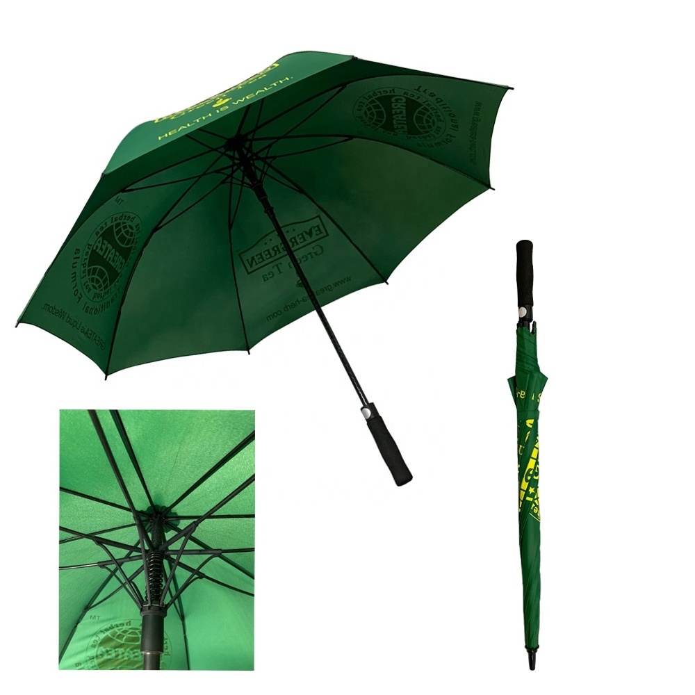 High Quality 60Inch  Extra Large Green Colour  Windproof Automatic Open  Waterproof Customized Golf Umbrella With Logo Printing