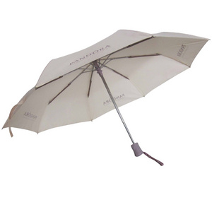 Three fold auto open close beige color recyclable RPET umbrella