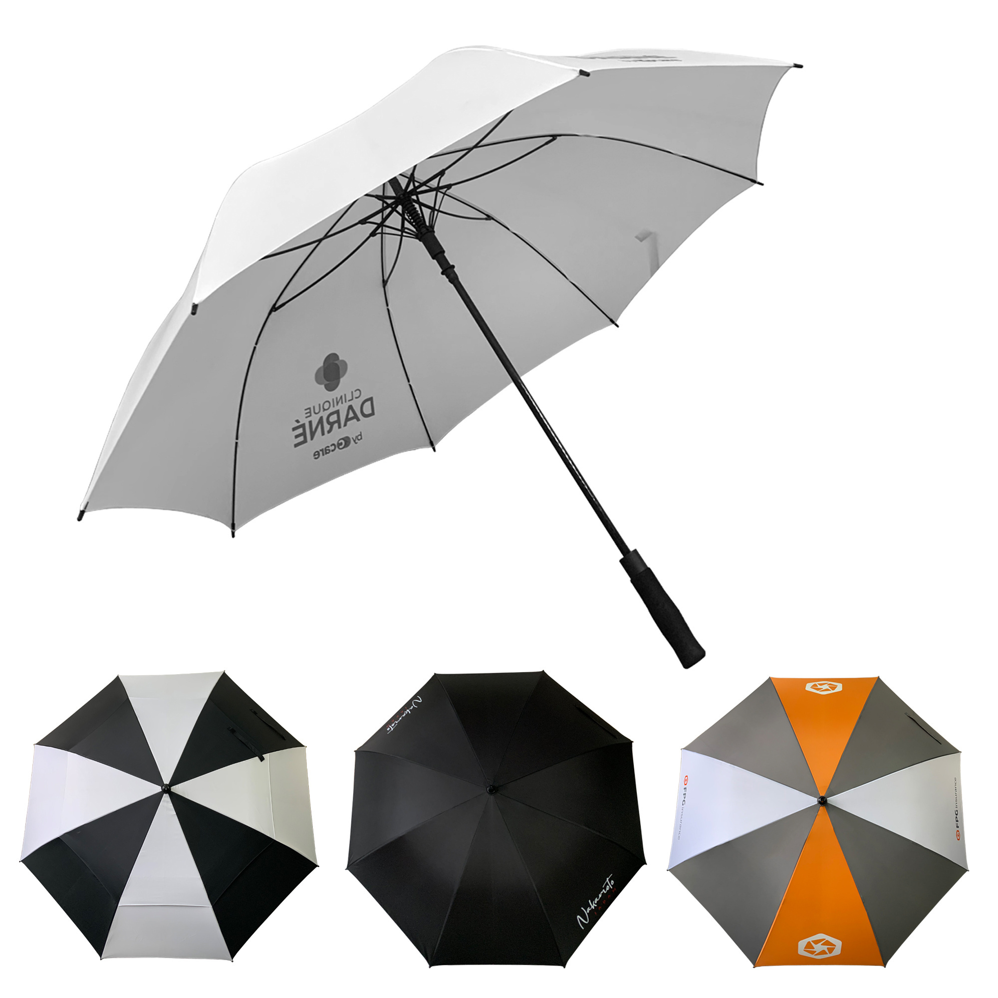 High Quality Wholesale Custom Logo Printed 30Inch 8K Automatic Open Strong Windproof Golf Umbrella With Umbrella Bag