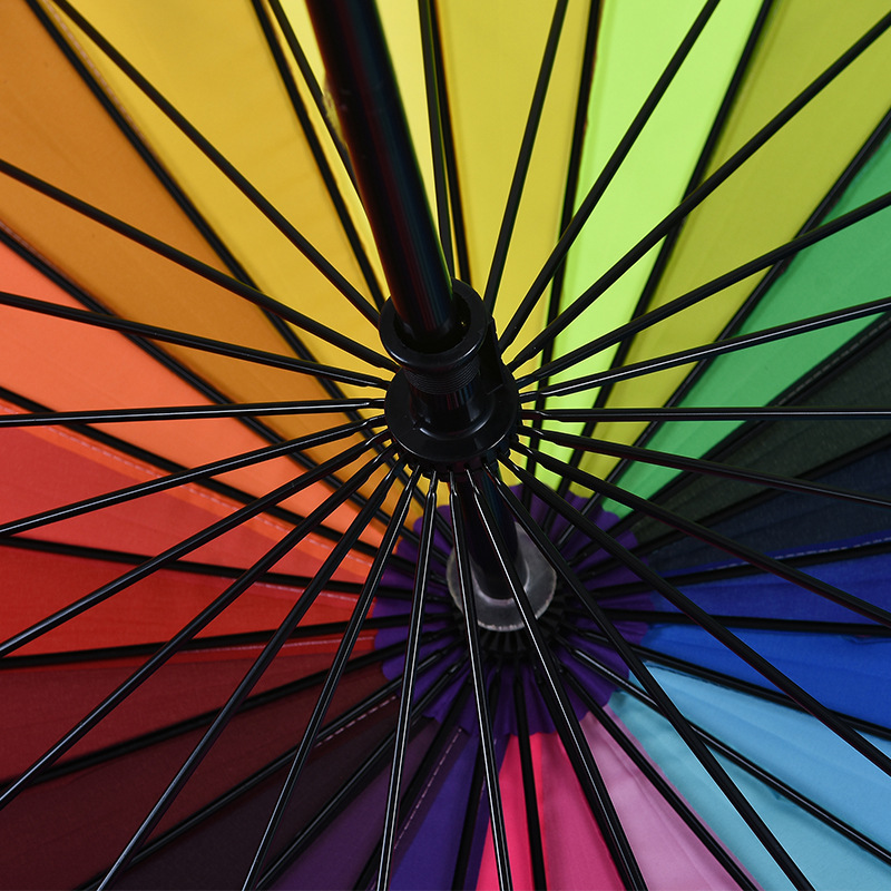 Wholesale Custom 23inch 24 Panels Rainbow Colorful Eco-friendly Straight umbrella For Sale