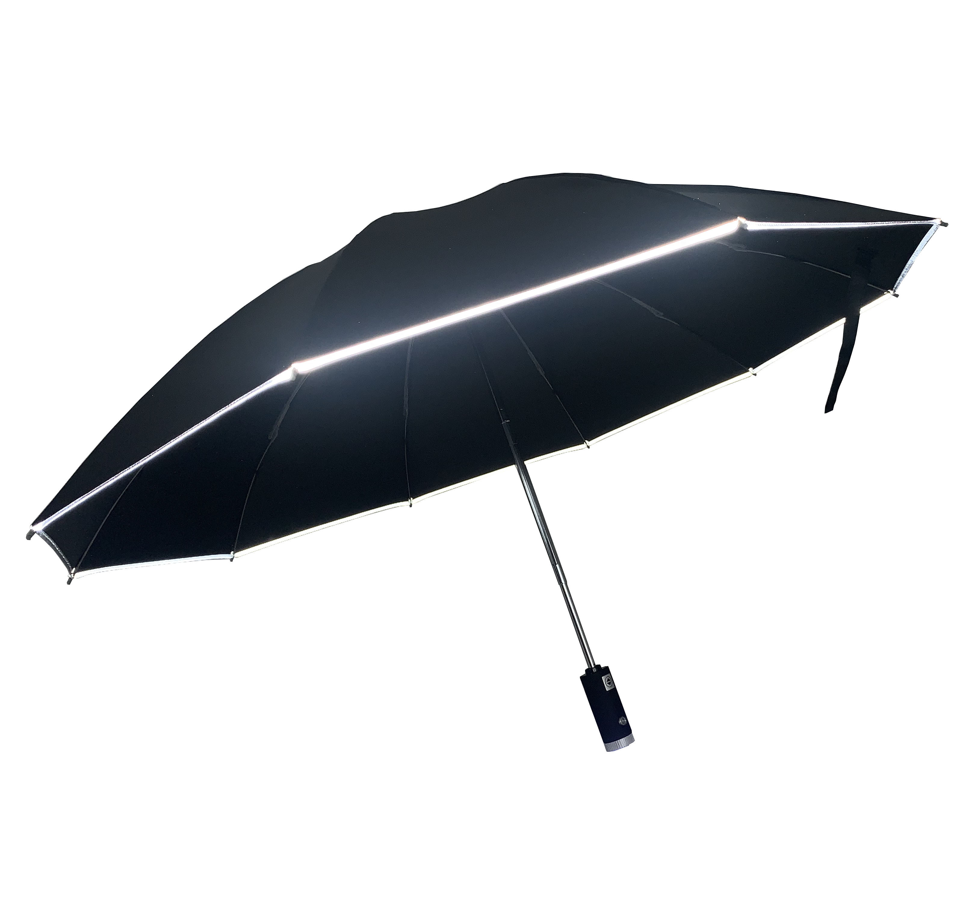 Premium 21inch 8ribs 3 Foldable Customized Logo Automatic Reverse Reflective Light Umbrella with Flashlight LED Handle