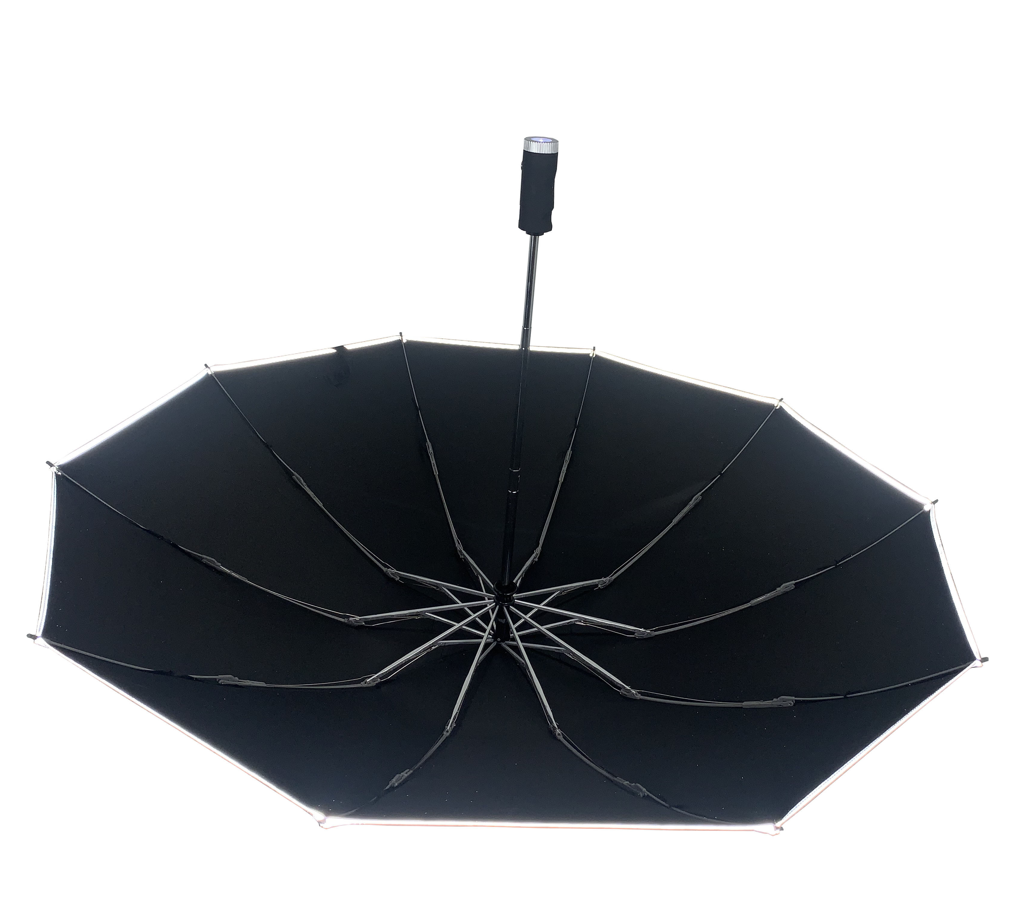 Premium 21inch 8ribs 3 Foldable Customized Logo Automatic Reverse Reflective Light Umbrella with Flashlight LED Handle