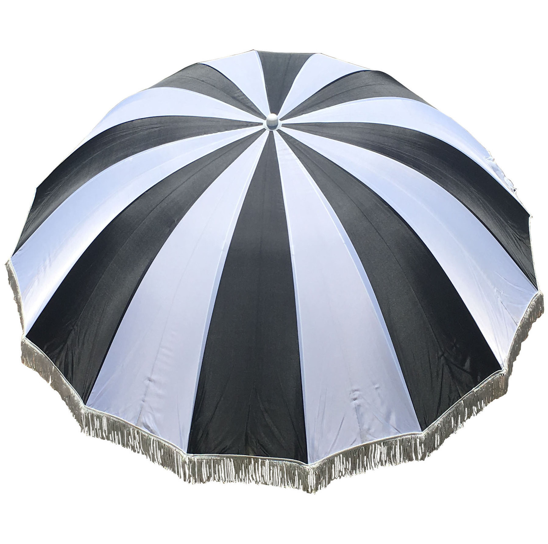 2020 New design 48inch black and white standard size luxury beach umbrella with tassels and tilt