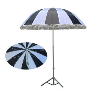 2020 New design 48inch black and white standard size luxury beach umbrella with tassels and tilt