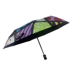 High-quality 21"9K Fully Automatic Open Double Canopy Strong Windproof 3 Folding Umbrella with Custom Digital Printing