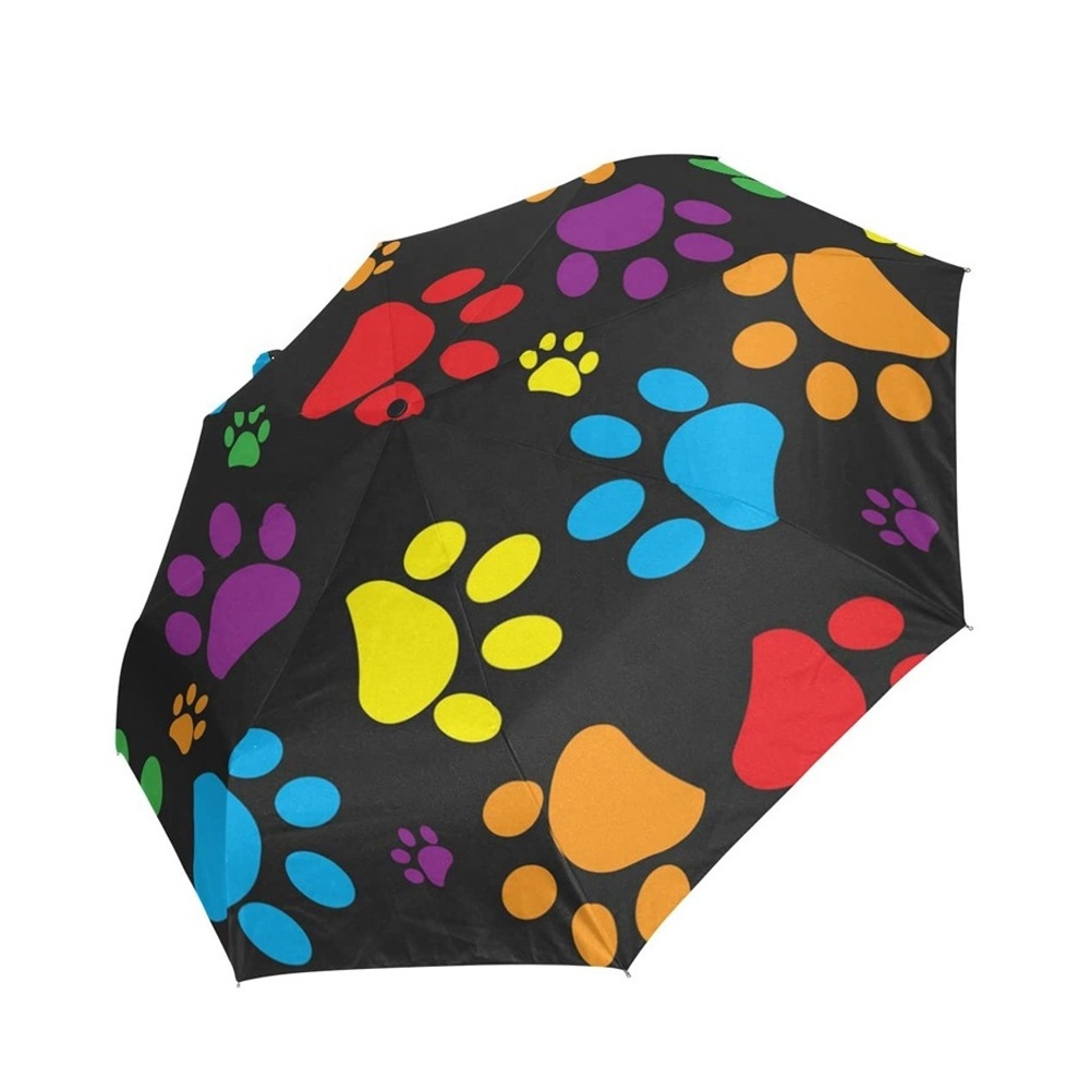 Colorful Dog Paw Print Compact Travel Umbrella Full Color Printed Umbrella Anti-uv Protective Automatic Open  3 Fold Umbrella