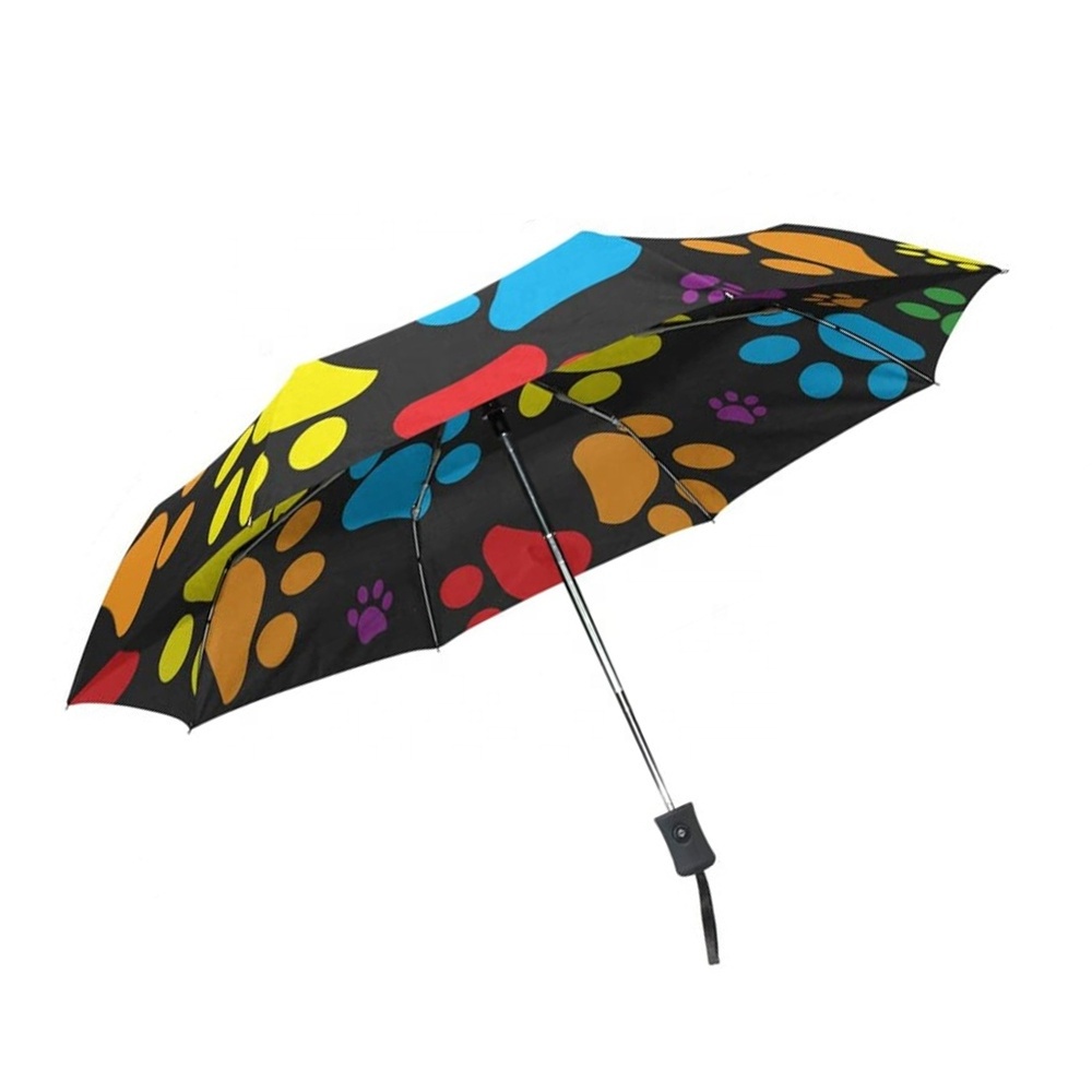 Colorful Dog Paw Print Compact Travel Umbrella Full Color Printed Umbrella Anti-uv Protective Automatic Open  3 Fold Umbrella