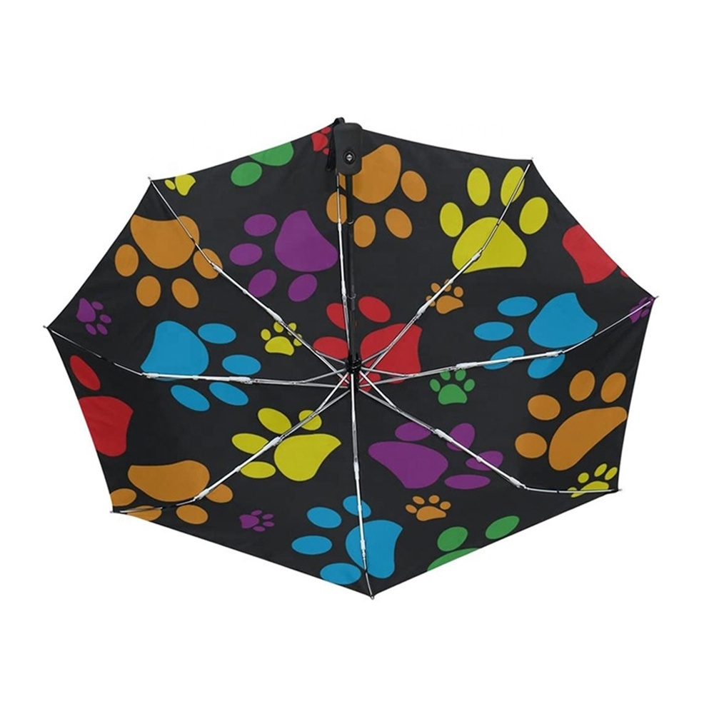 Colorful Dog Paw Print Compact Travel Umbrella Full Color Printed Umbrella Anti-uv Protective Automatic Open  3 Fold Umbrella