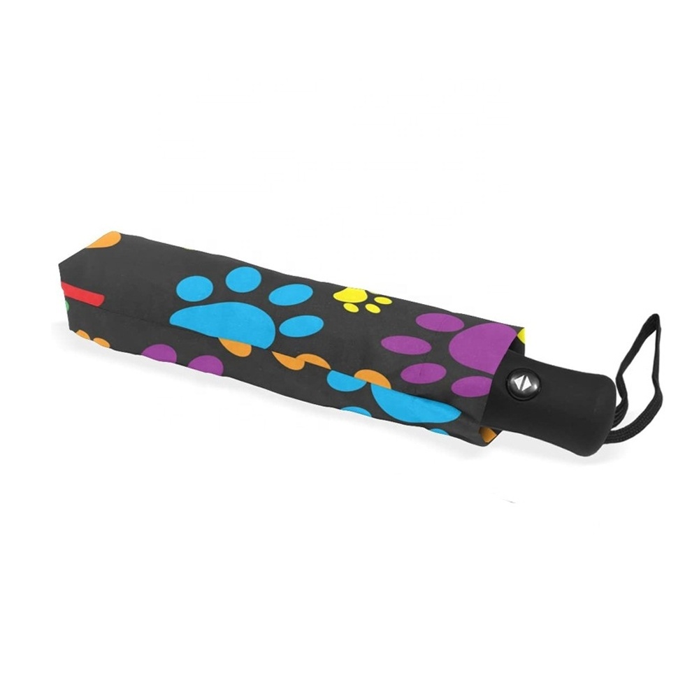 Colorful Dog Paw Print Compact Travel Umbrella Full Color Printed Umbrella Anti-uv Protective Automatic Open  3 Fold Umbrella