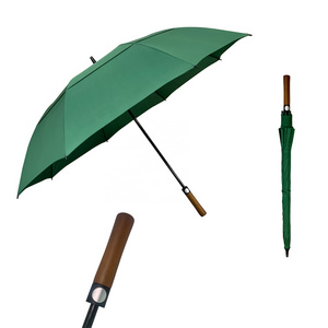 High Quality Green Colour 30Inch Semi-Automatic Wooden Handle Double Canopy Air Vented Golf Umbrella With Logo Custom