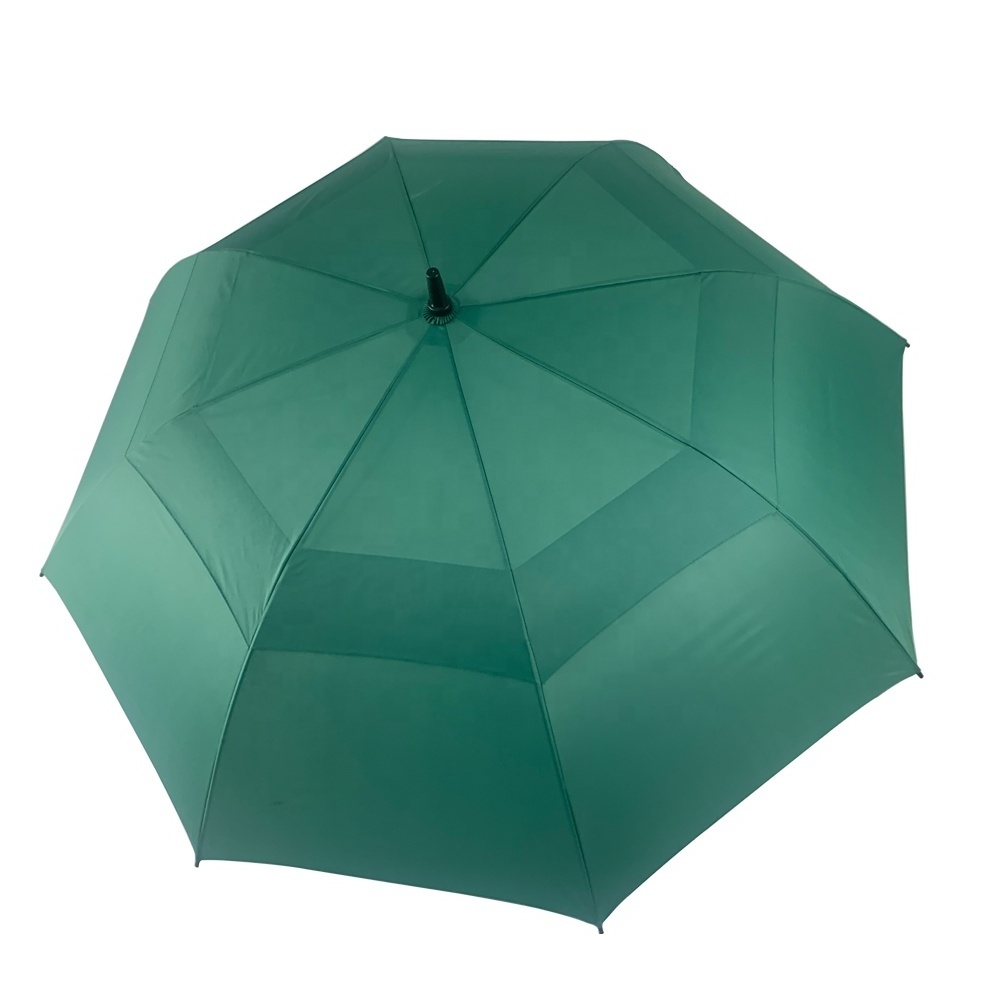 High Quality Green Colour 30Inch Semi-Automatic Wooden Handle Double Canopy Air Vented Golf Umbrella With Logo Custom