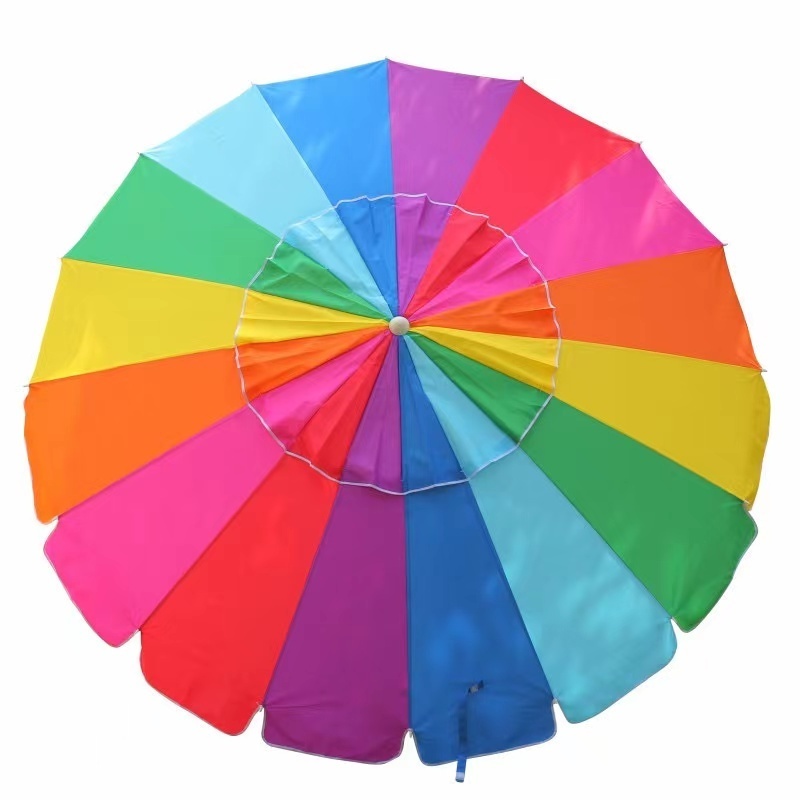 High Quality Hot Sale Outdoor 16 Ribs Windproof Colorful Rainbow Customized Beach Umbrella With Tilt