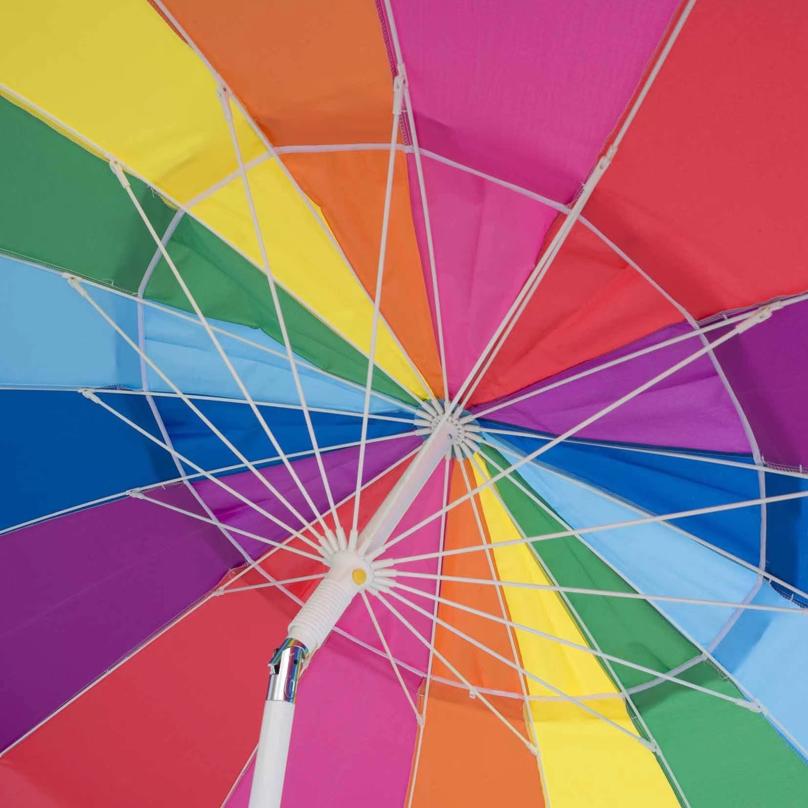 High Quality Hot Sale Outdoor 16 Ribs Windproof Colorful Rainbow Customized Beach Umbrella With Tilt