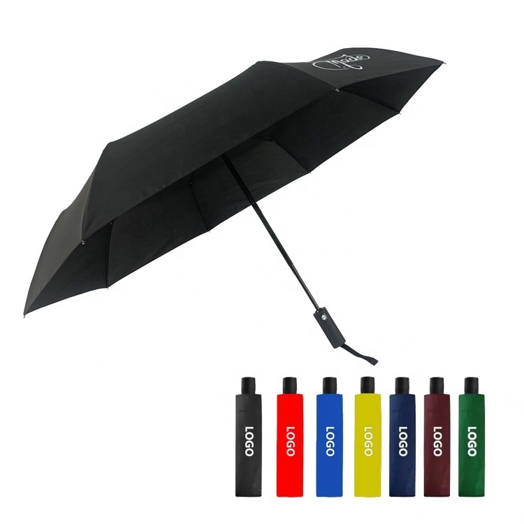 Hot Selling 21Inch 8K Black Colour Auto Open And Close 3 Fold Umbrella With Custom Printing