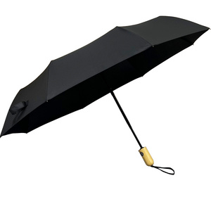 Wooden handle design custom compact rain automatic windproof 3 folding umbrella