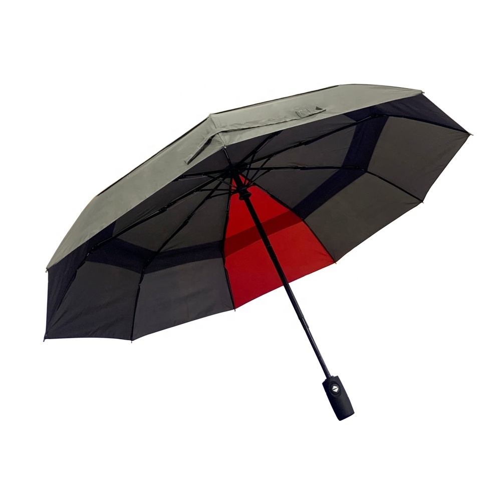 High Quality 21Inch 9Ribs RPET Auto Open And Close Double Canopy 3 Fold Umbrella With Custom Logo