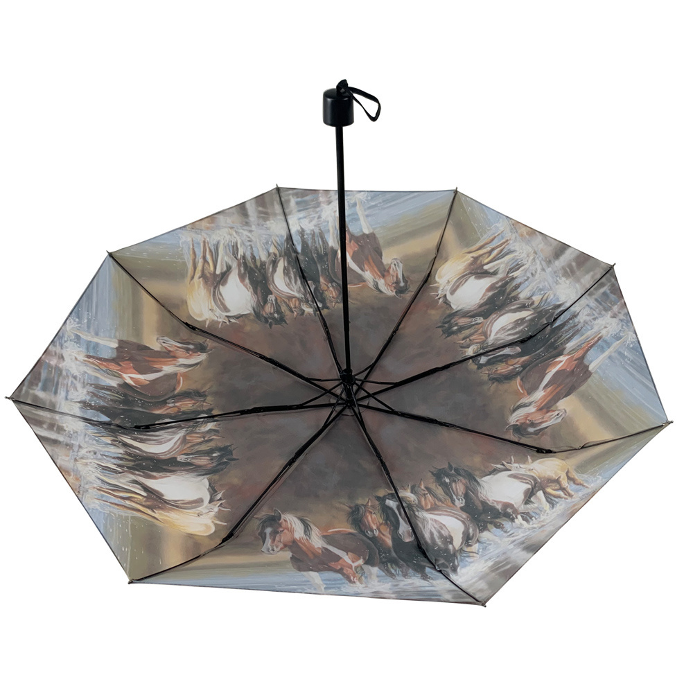 21inch 8k with horse printed umbrella three folding umbrella for wholesale