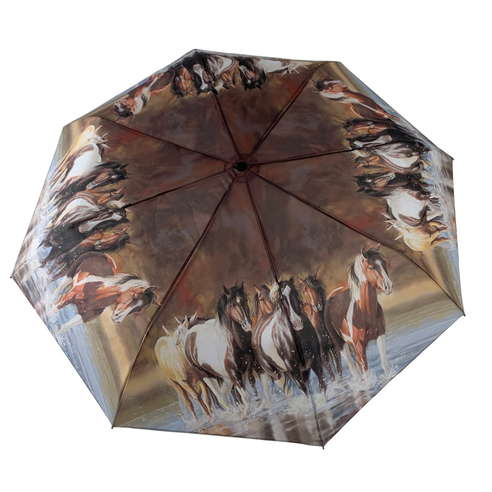 21inch 8k with horse printed umbrella three folding umbrella for wholesale