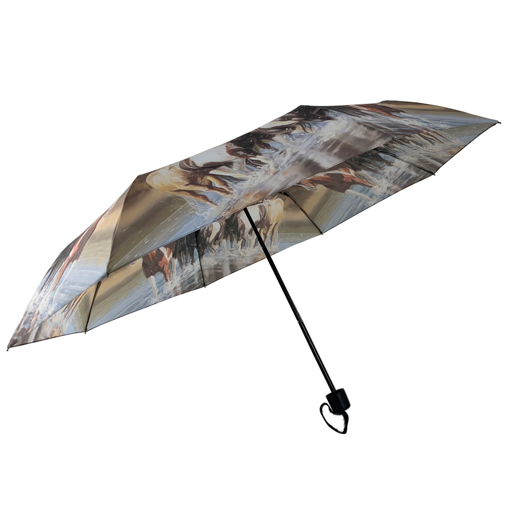 21inch 8k with horse printed umbrella three folding umbrella for wholesale